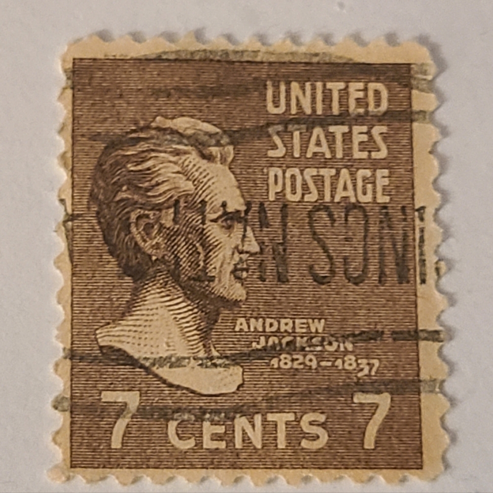 Vintage Brown 7 Cent US Postage Stamp Andrew Jackson COLLECTIBLE